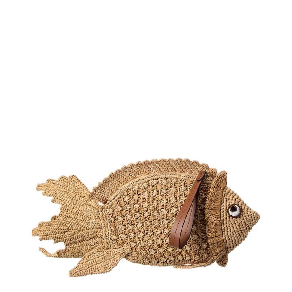 Anya Hindmarch Raffia Fish Clutch, Brown